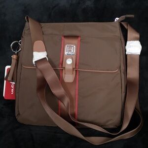 New w Tags Hedgren Carry Bag w Tablet Compartment, Leather Accents Multi Pockets